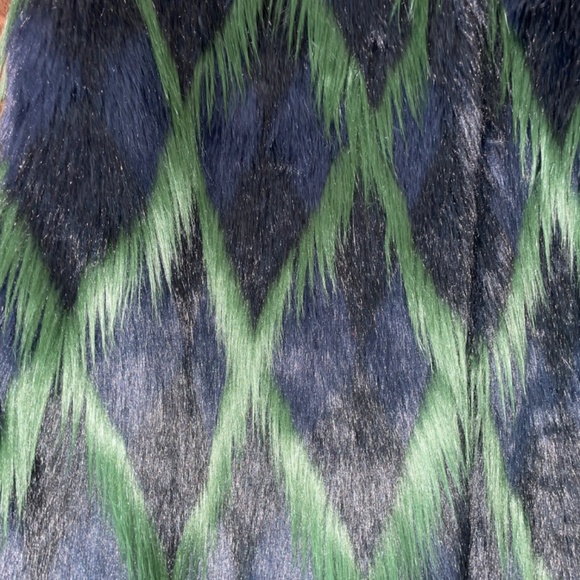 ZADIG & VOLTAIRE Louisy Harlequin Faux Fur Coat Marine Blue/Green Size S - Picture 11 of 12